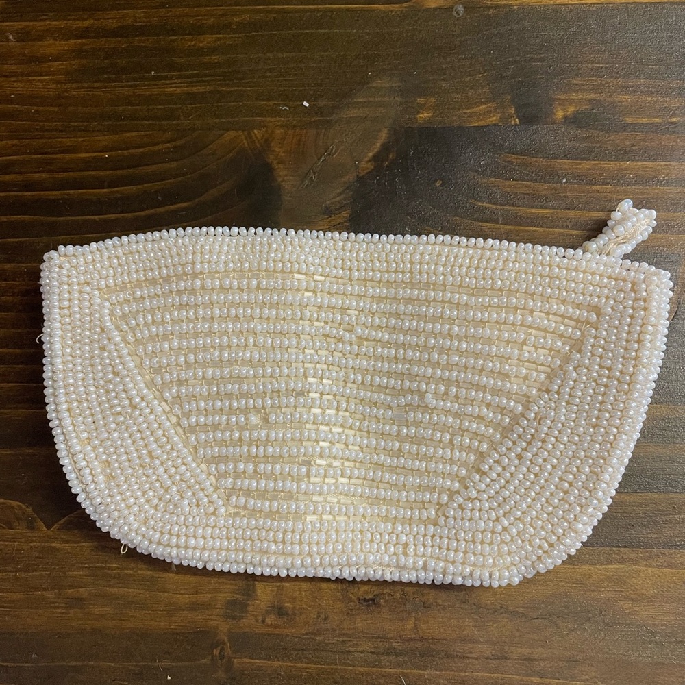 Elegant Vintage Cream Beaded Clutch, Bag by Debbie.